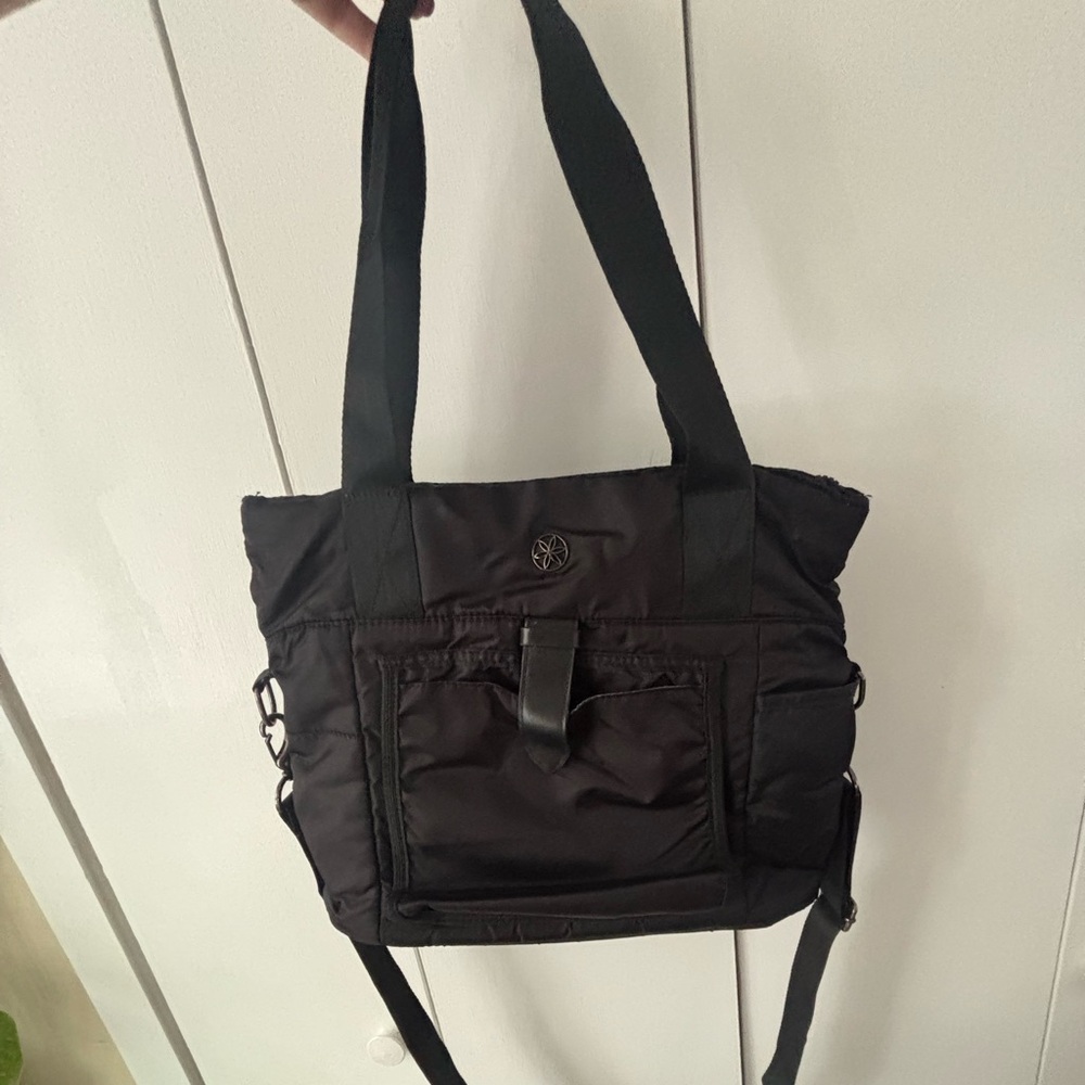GAIAM Black Tote Bag with White Yoga Mat Holder - Picture 5 of 7